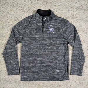 MLB Colorado Rockies Sweatshirt Majestic 1/4 Zip Pullover Mens MED Heather Gray